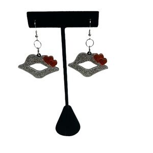 Silver and Red Heart Earrings